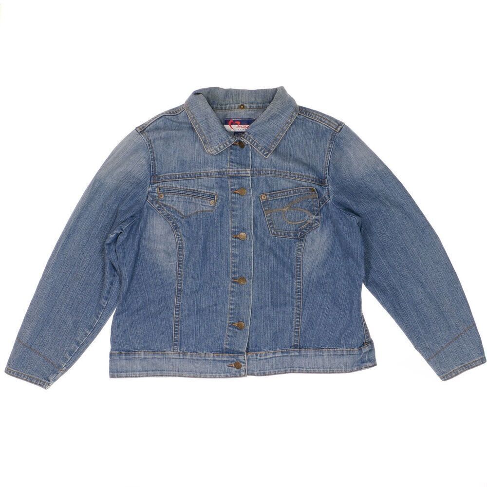 Wah Denim Jacket Womens Size 14/16 Blue Jean Button Pocket Stretch